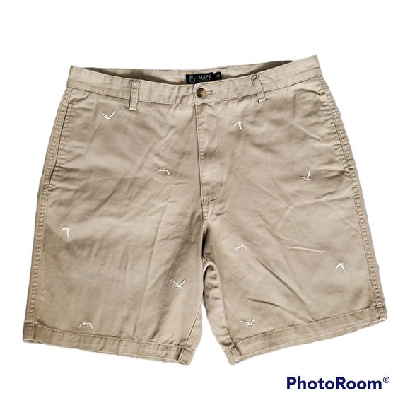 CHAPS Men's Embroidered White Seagulls Flat Front Chino Shorts Khaki Size 36 - Picture 2 of 13